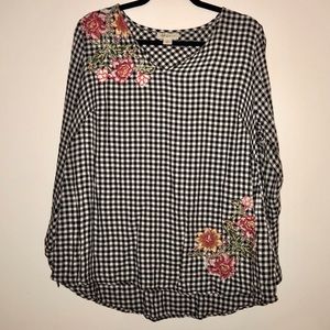 Style & Co floral embroidered gingham blouse